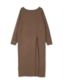 前後2wayボートネックスリットニットワンピース/モカ