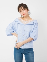 袖シャーリングオフショルシャツ/B