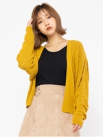 透かし柄ケーブルカーディガン/マスタード