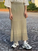 透かし柄ロングスカート/ライトカーキ