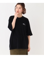 二段 ロゴ 刺繍 パイル地 半袖 Tシャツ/ブラック(019)