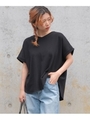 背中タックヘムラインワッフルTシャツ/ブラック