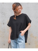 背中タックヘムラインワッフルTシャツ/ブラック