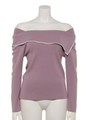 配色アシメオフショル７分袖ニットプルオーバー/ラベンダー