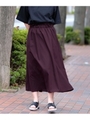 無地ウエストゴムロングフレアスカート/ブラウン