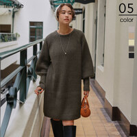 ボリュームスリーブニットミニワンピース