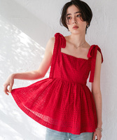 コットンレースペプラムリボントップス