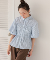 5分袖バルーンシャーリングブラウス