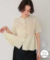 ゴールド釦半袖ペプラムニットカーディガン
