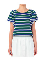 フレアスリーブマルチボーダープルオーバー