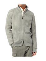 スタンドカラー綿ニットジップカーディガン