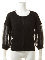 ドットチュールパフ袖切替ショートカーディガン