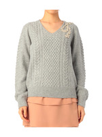 パール×ストーンリボン ニットプルオーバー