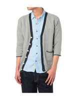 七分袖配色カーディガン