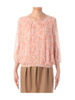 シャドーフラワープリントタックブラウス