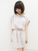 シフォンチェックシャツワンピース