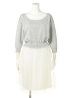 ニット×チュールドッキングワンピ