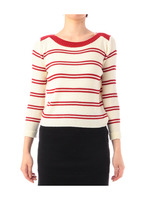 リブ編みボーダークロップド丈ニット