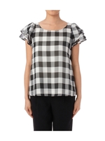 袖ティアードブロックチェックブラウス