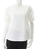 【ECURY】オーガンジー切替パフスリーブトップス