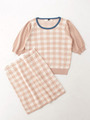 ハイショクチェックニットトップス×チェックニットタイトスカートSET