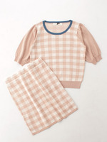 ハイショクチェックニットトップス×チェックニットタイトスカートSET