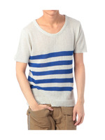 麻コットン混ボーダーサマーニット