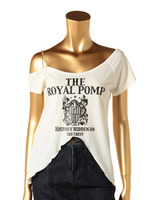 アシンメトリーショルダーチェーンロゴプリントトップス