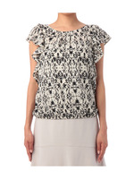 グラフィックプリントフリルブラウス