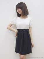 ビジュー付配色タイトワンピース