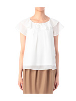 フリル×リボンシフォン切り替えブラウス