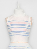 リブニットボーダーハイネックトップ