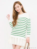 裾シフォンボーダーニットワンピース