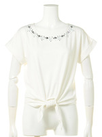 【DUO】 ビジュ付フロントタイアップTシャツ