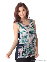 アンティークコラージュプリントタンクトップ