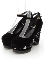 ビジューデコラ厚底ウェッジパンプス