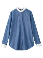 [L]プチ衿バイカラーダンガリーシャツ