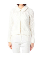 襟切り替えケーブル編みジップカーディガン