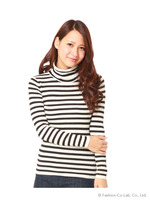 毛混ボーダーリブT/N