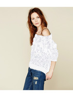 麻混ボタニカル柄ドロップショルダーニット