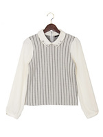 衿付ストライプ異素材／TOPS