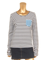 デニムポケット付きボーダーロンT