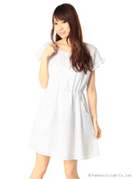 モノトーン花柄ドロップショルダーOP