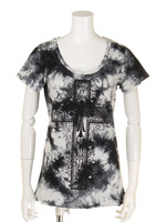 ムラ染めラインストーンクロスT