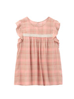 レース使いフリル袖チェックブラウス