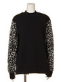 FLEECE MIX CREW NECK TOP/BLACK