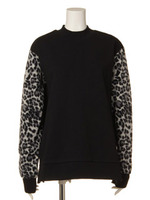 FLEECE MIX CREW NECK TOP/BLACK