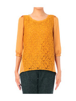 [L]レース切り替えブラウス/イエロー系(033)