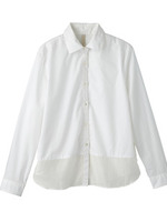 [L]異素材ミックス裾切り替えデザインシャツ/ホワイト(004)