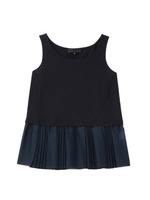 [L]裾プリーツタンクトップ/ネイビー系(093)